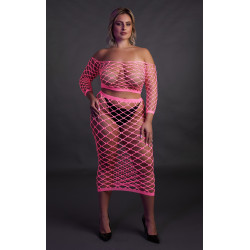 Ouch! Glow Bustier et Robe Filet Épaules dénudées Rose Fluo